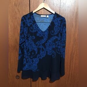 QVC Susan Graver Size Medium Blue Patterned Women's Top Shirt Blouse V-Neck